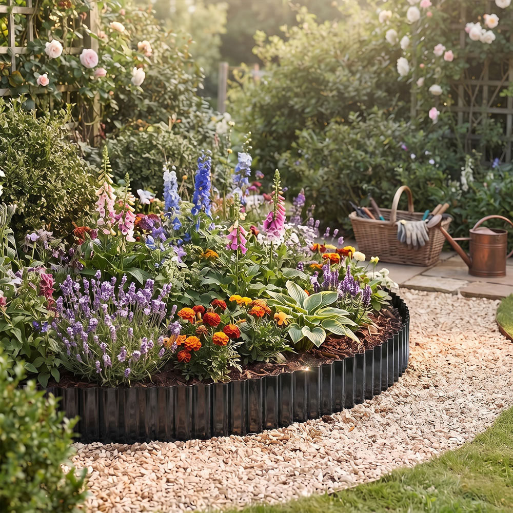 Living and Home 6m x 12.5cm Black Metal Corrugated Flexible Garden Edging Image 2