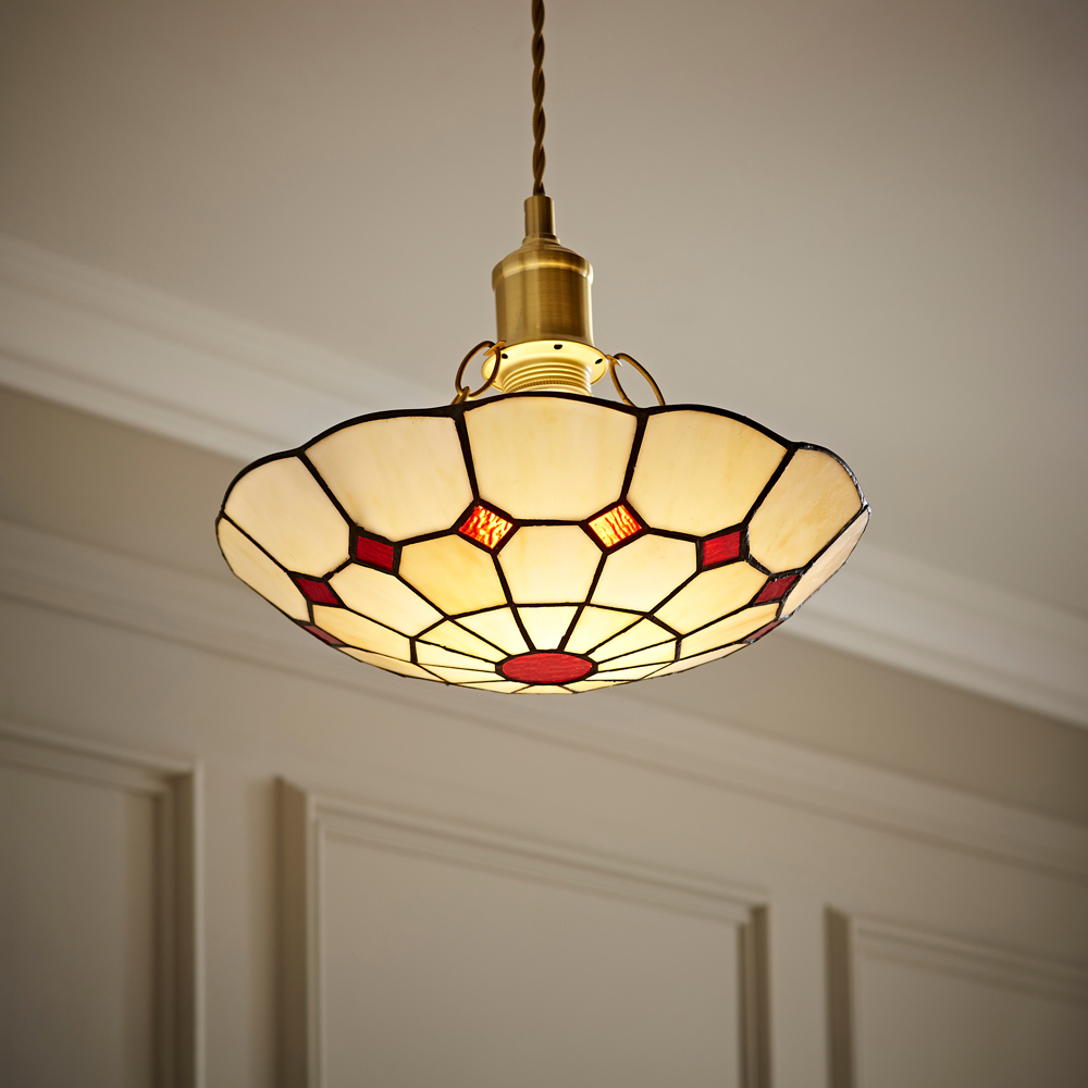 ValueLights Cortez Tiffany Style Traditional Red and Cream Pendant Light Shade Image 6