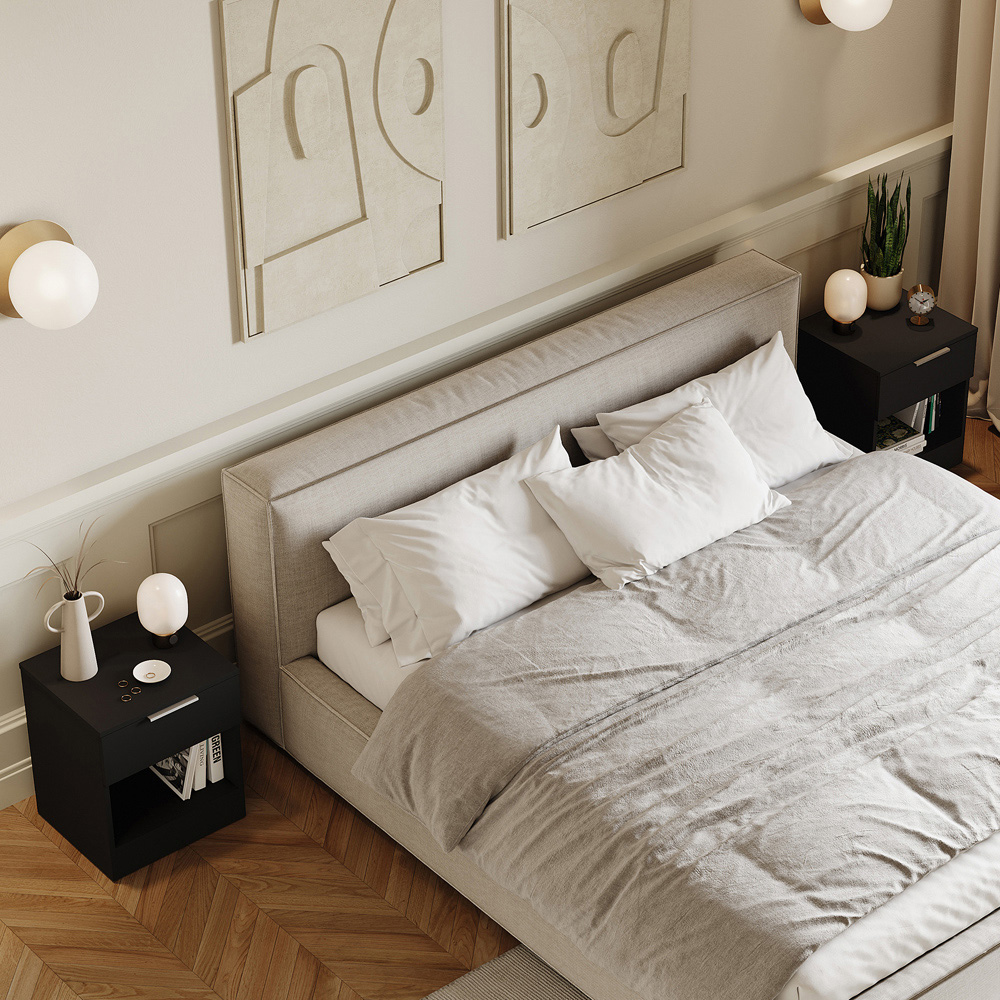 VIDA DESIGNS Trega Single Drawer Single Shelf Black Bedside Cabinet Set of 2 Image 4
