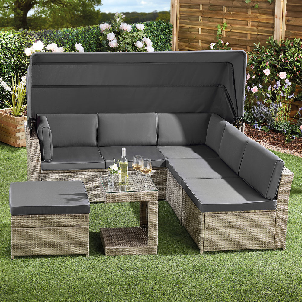 Garden Gear 6 Seater California Rattan Dark Grey Daybed Set with Cover Image 3