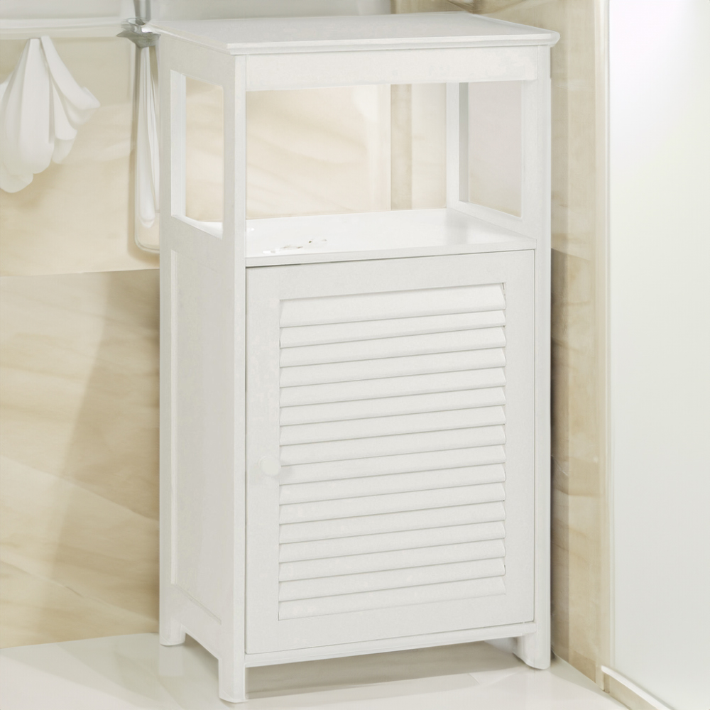 Premier Housewares Single Door White Wood Floor Cabinet Image 1