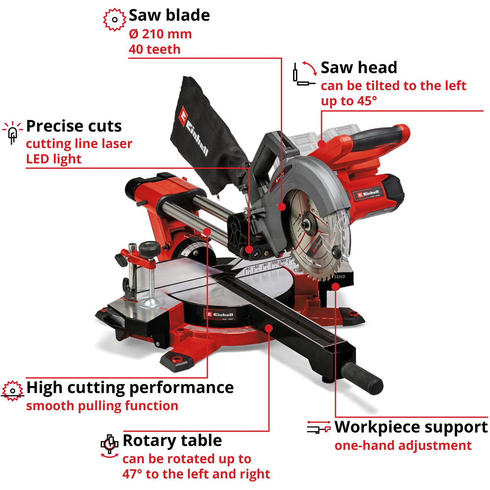 Einhell Power X-Change TE-SM 36/210 Li-Solo Cordless Sliding Mitre Saw Image 3