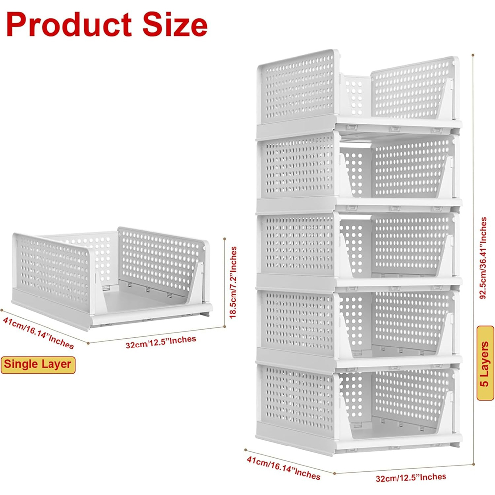 ATEK Stackable Foldable Pull-Out Storage Organiser Drawer 5 Pack Image 9