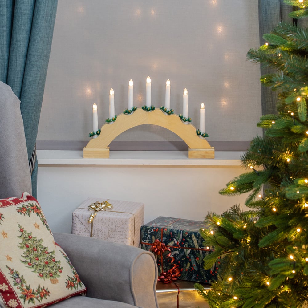 The Christmas Workshop 7 LED Arched Wooden Candle Bridge Light Image 5