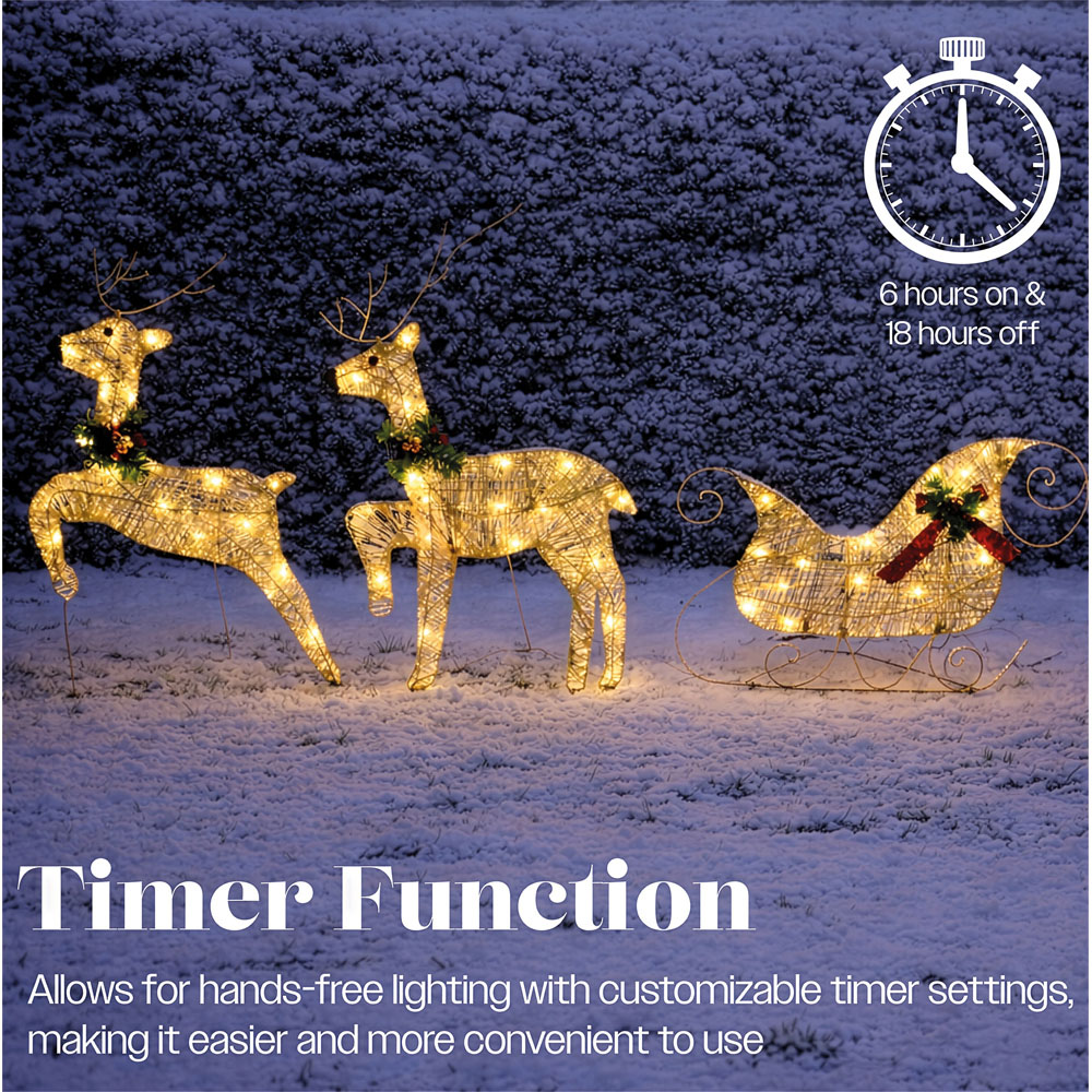 Xmas Haus 60 Warm White LED Rattan Deer and Sleigh Christmas Decoration Image 7