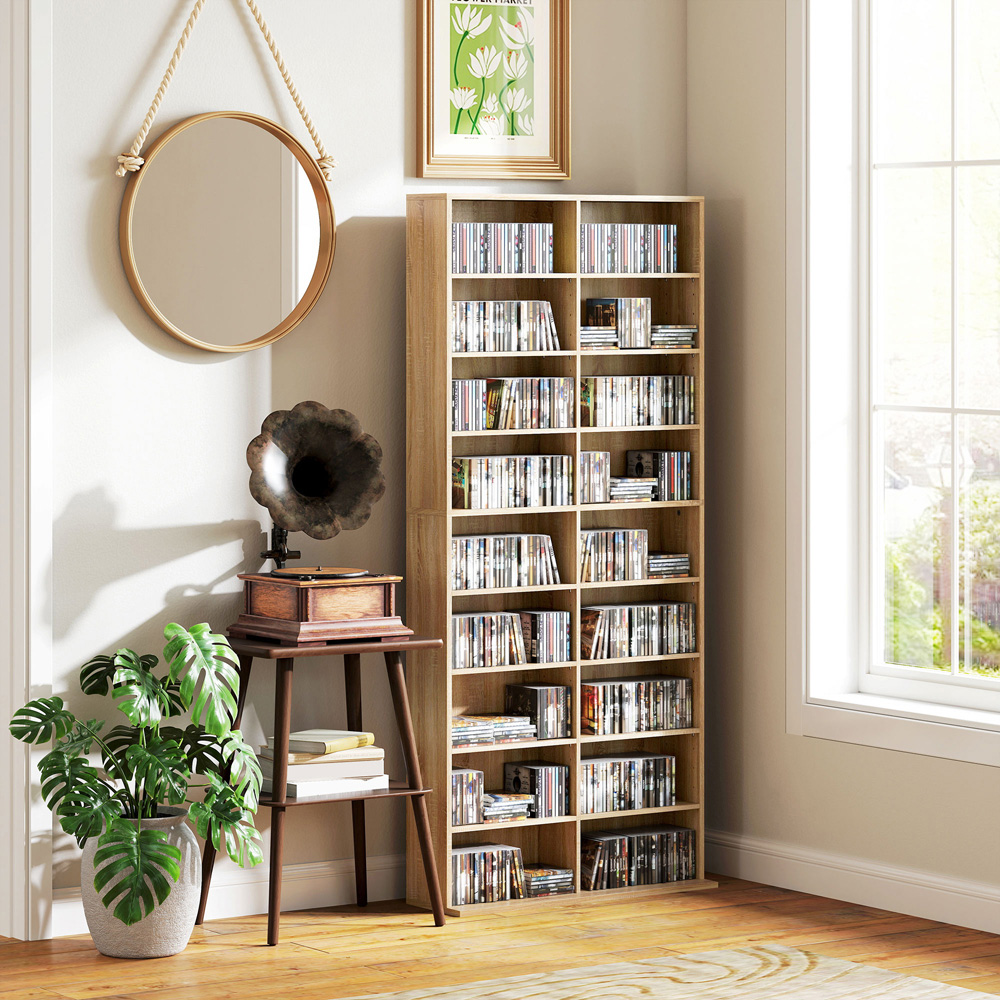 HOMCOM 18 Shelf Natural DVD and CD Media Storage Unit Image 3