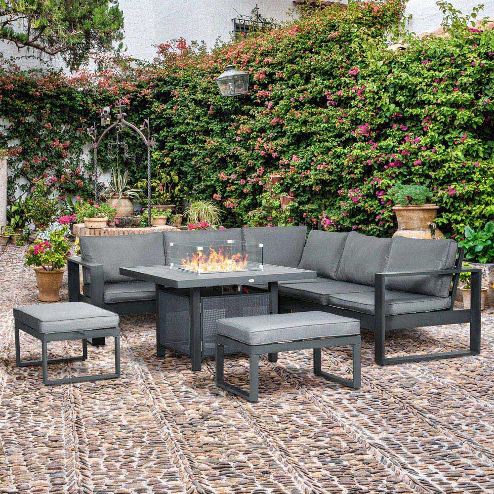 Outsunny 7 Seater Yard Grey Sofa Corner Lounge Set with Fire Pit Table Image 1