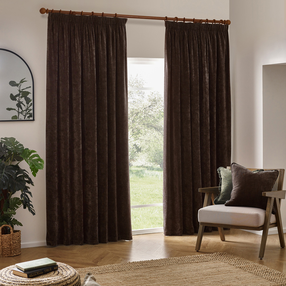 Yard Heavy Brown Chenille Blackout Pencil Pleat Curtains 168 x 183cm Image 5