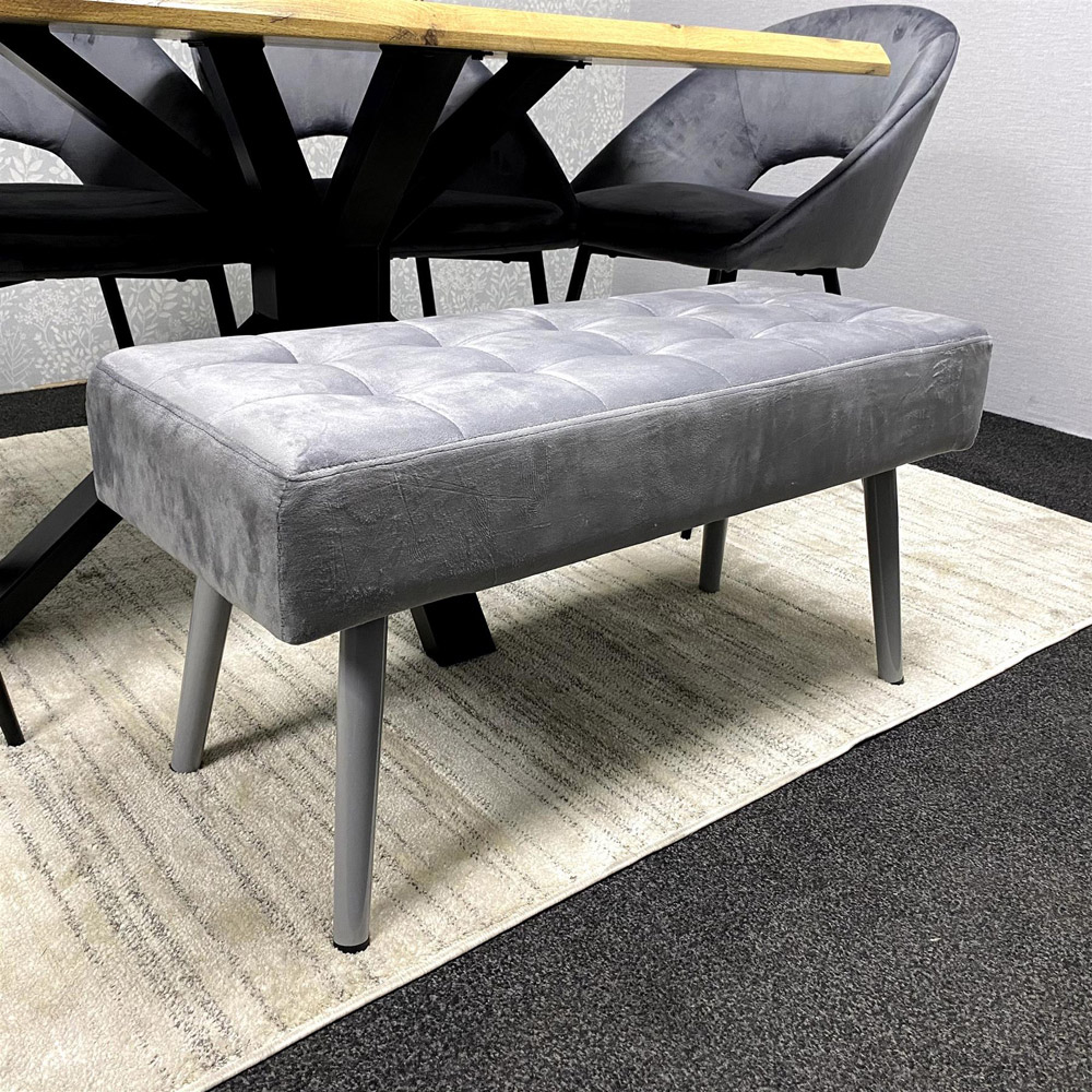 Kosy Koala 6 Seater Wood and Velvet Dining Table Set with Bench Grey Image 3