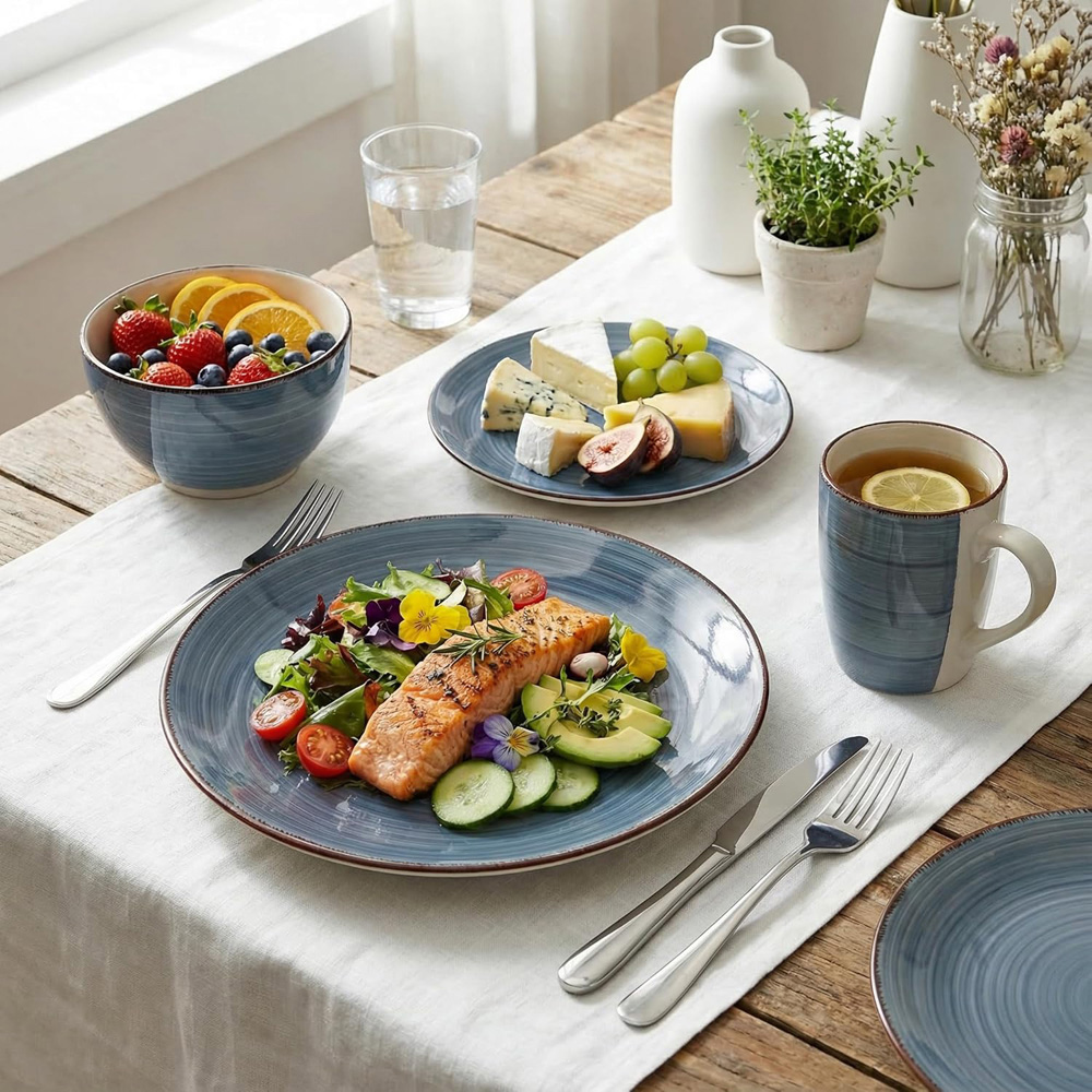 Alivio Spiral Glaze Grey Lead-Free Porcelain 16 Piece Dinner Set Image 5