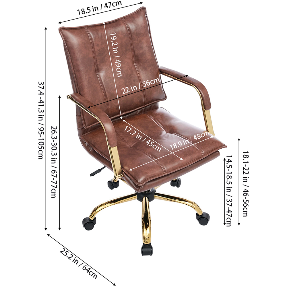 Living and Home Brown PU Leather Height Adjustable Vintage Swivel Office Chair Image 9