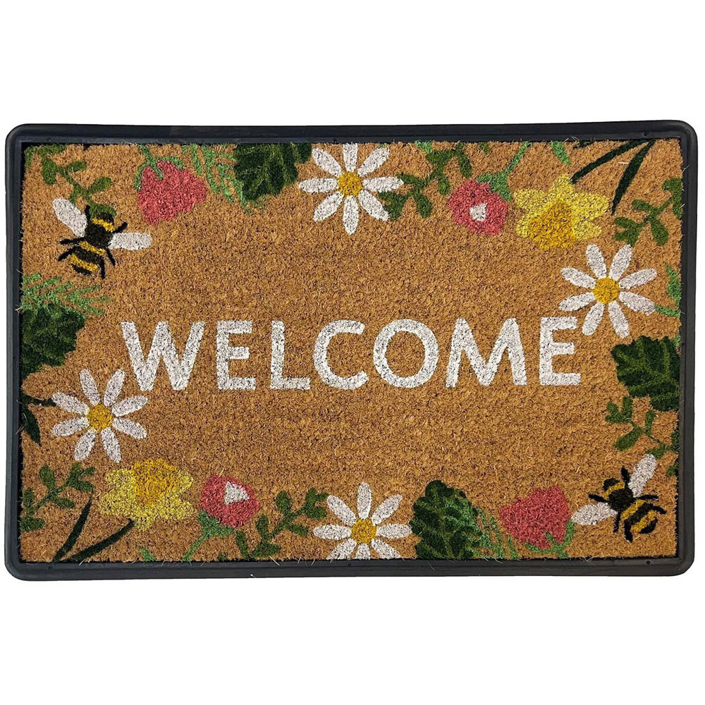 Printed Coir Tray Mat - Brown / Welcome Border Image