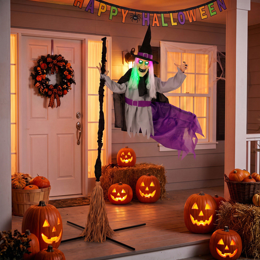 HOMCOM Light Up Life-Size Animated Scary Witch Halloween Decoration 6.5ft Image 3