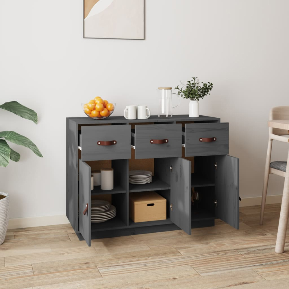 vidaXL 3 Door 3 Drawer Grey Wooden Sideboard Image 8