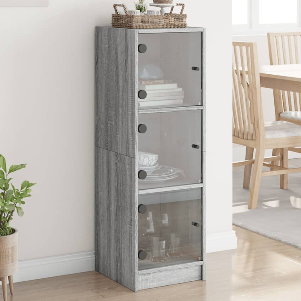 vidaXL 3 Glass Door Grey Sonoma Highboard Image 1
