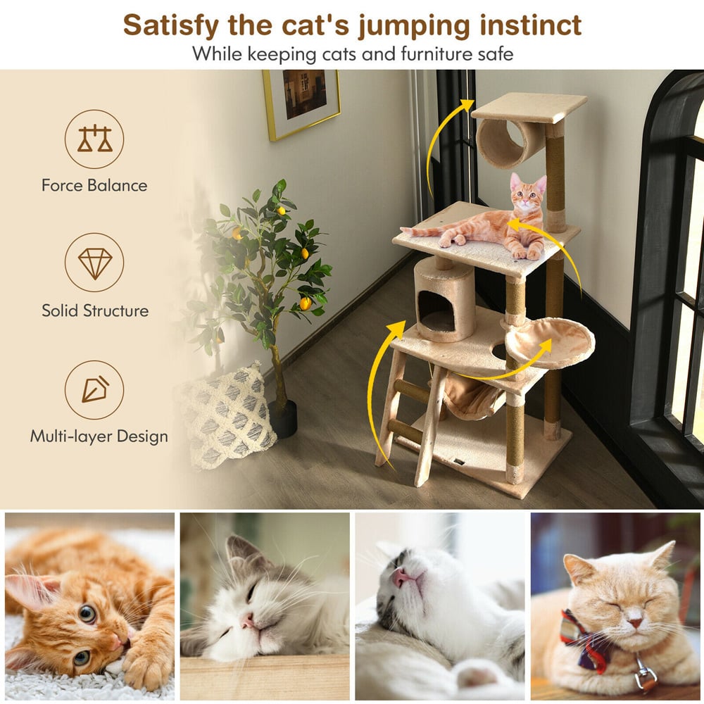 Costway Beige Multi Level Cat Scratch Post Tree Image 4