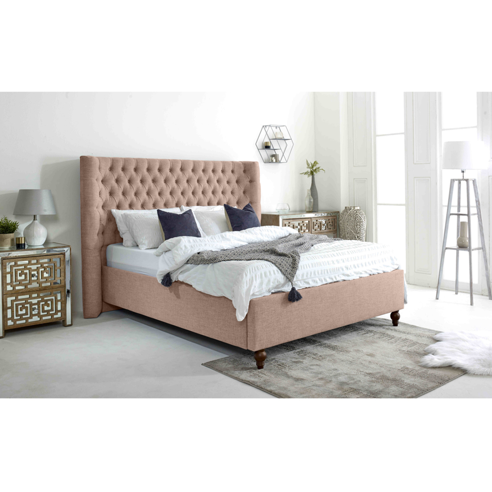 Eleganza Dinah Super King Size Oatmeal Grampian Fabric Bed Frame with Winged Headboard Image 7
