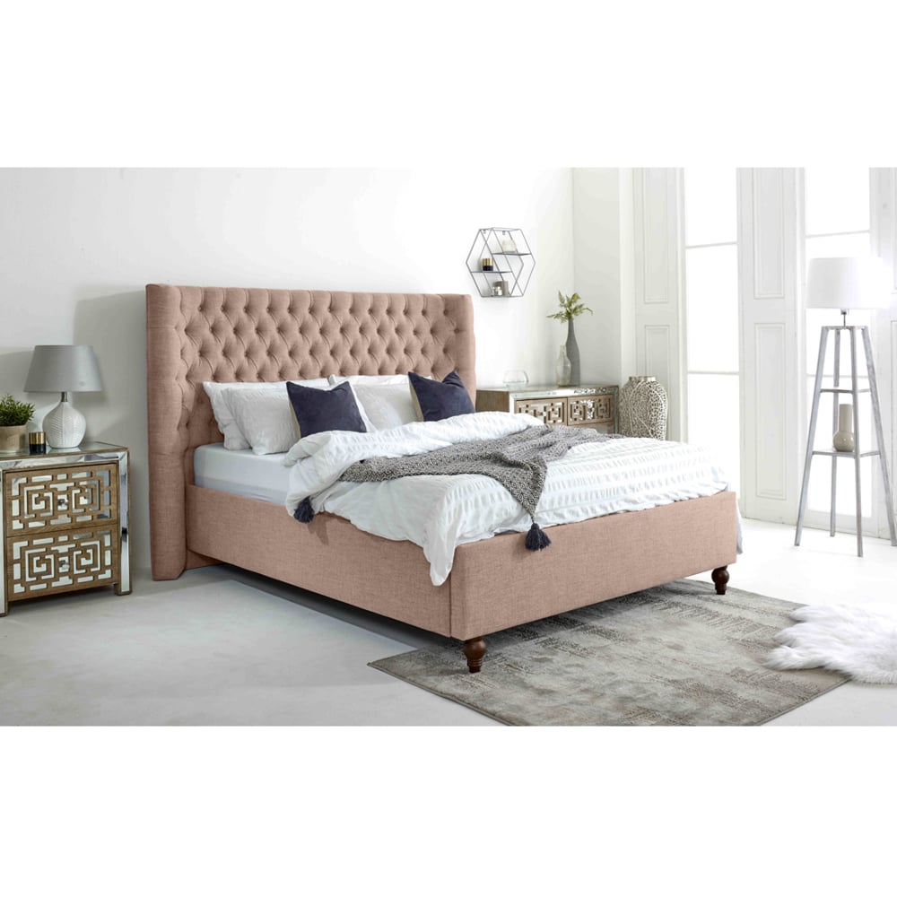 Eleganza Dinah Small Double Oatmeal Grampian Fabric Bed Frame with Winged Headboard Image 7