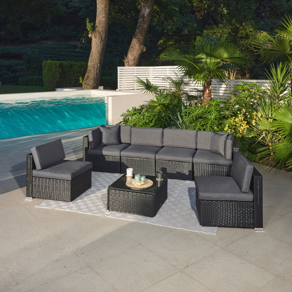 Home Detail Cantina 6 Seater Black Sofa Set with Cover Image 8