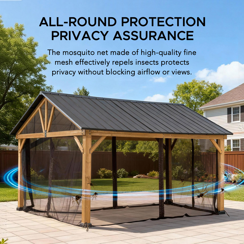 Sunjoy 3.5 x 4m Khaki Accessory Netting for Cedar Wood Gazebo (Gazebo Not Include) Image 4