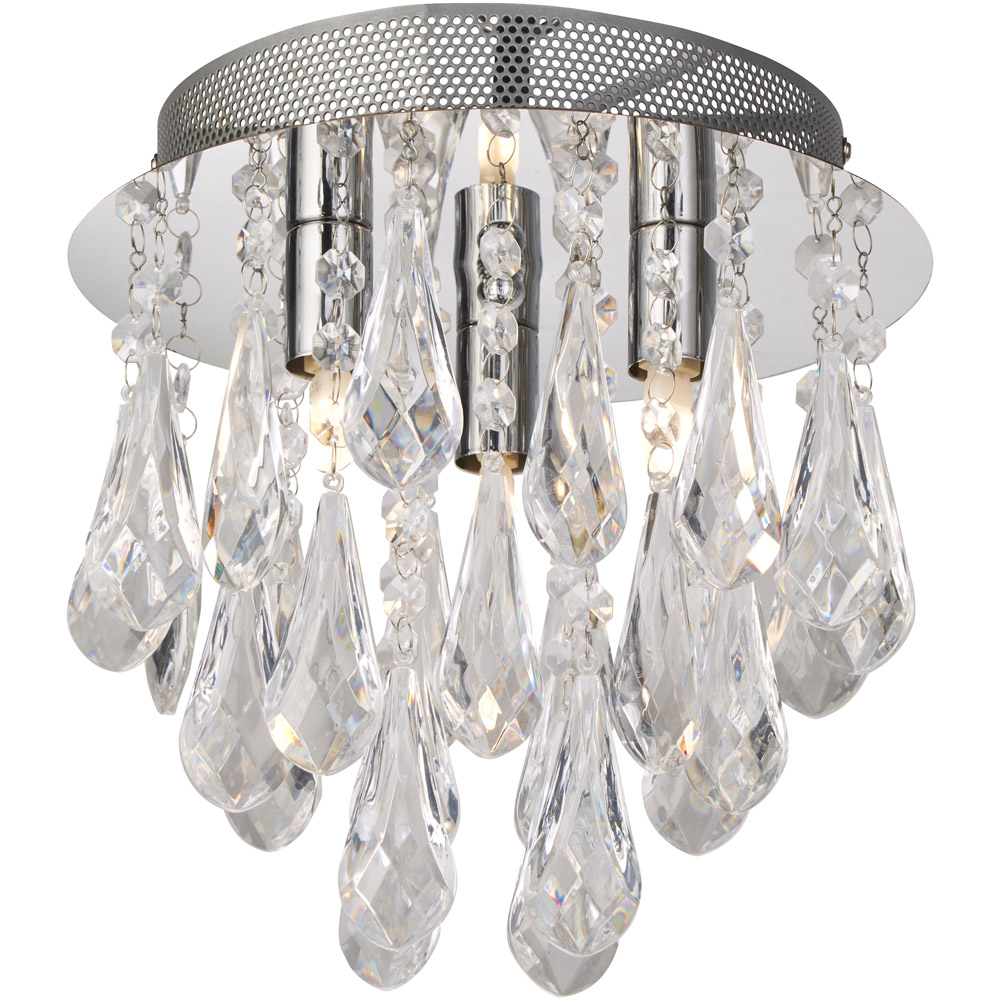 Lighting Collection 3 Light Chrome with Clear Acrylic Drops Flush Ceiling Light Image 3