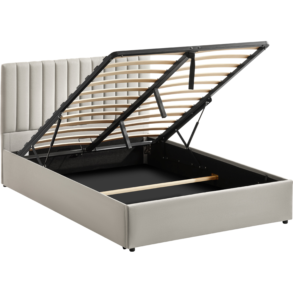 VIDA DESIGNS Vellaro Double Beige Linen Fabric Ottoman Bed with Headboard Image 2
