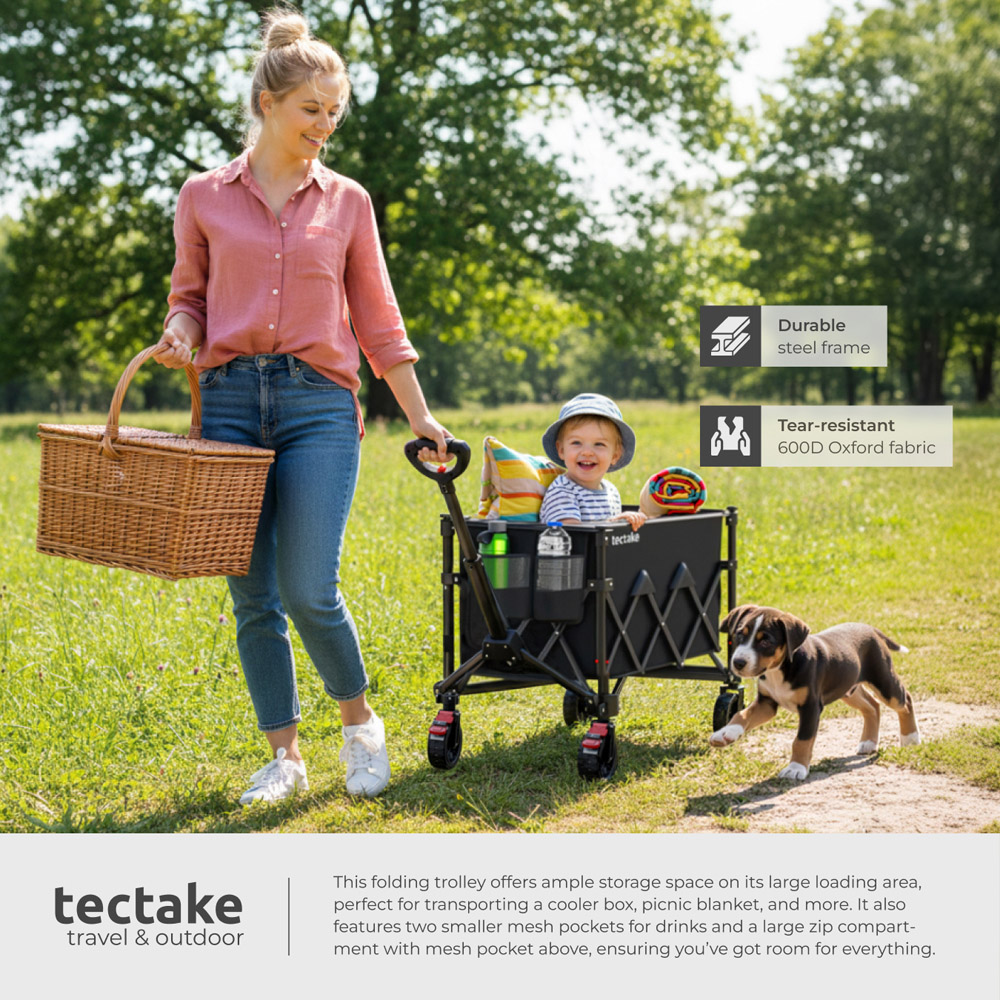 tectake RollRider 120L Black Folding Trolley with Telescopic Handle Image 4