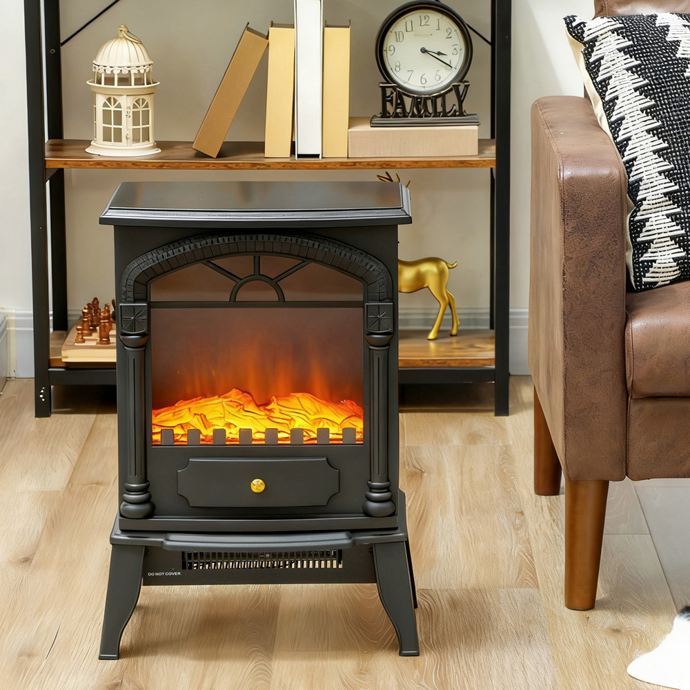 HOMCOM Black 2 Heat Setting Portable Fireplace with Adjustable Thermostat Image 4