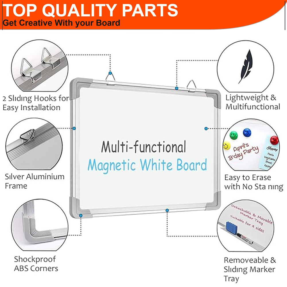 ATEK Magnetic Dry Wipe Wall Mounted Whiteboard with 3 Marker 5 Magnet and Eraser 900 x 600mm Image 8