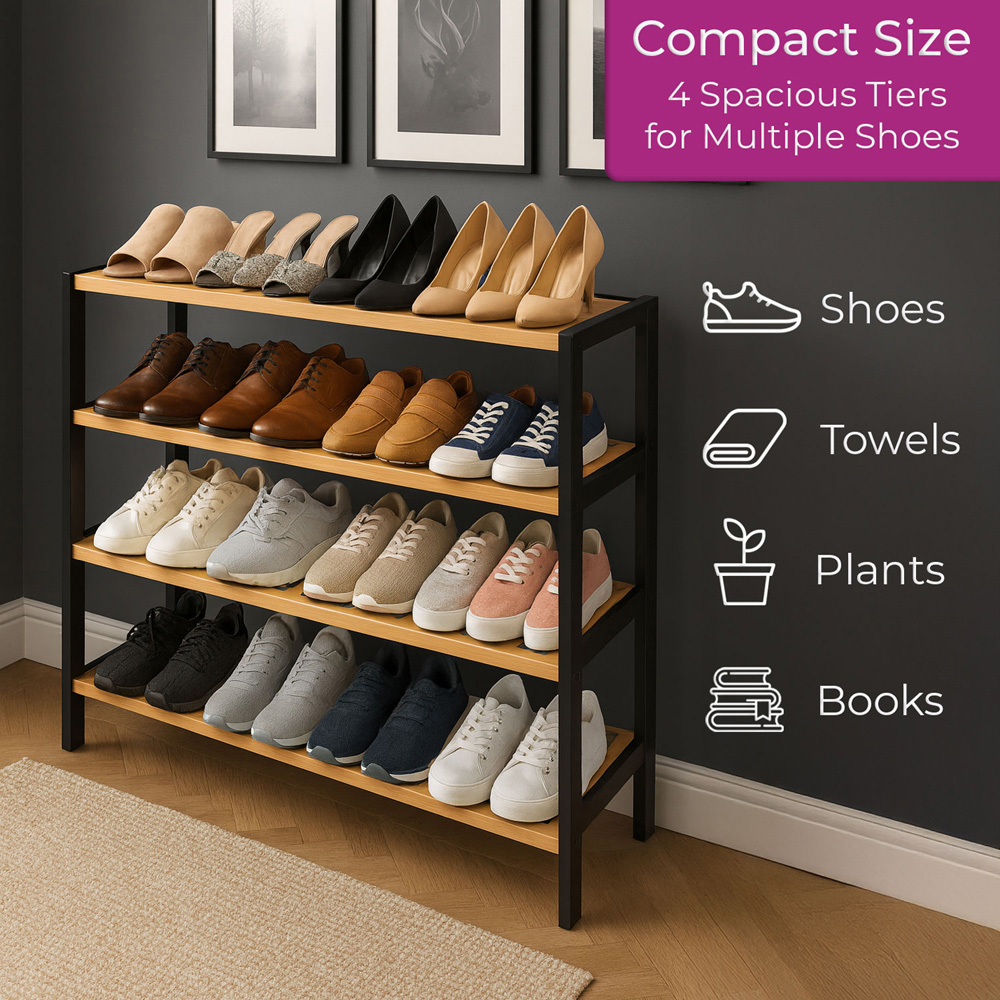 Neo 4 Shelf Black and Natural Bamboo Shoe Rack Image 3