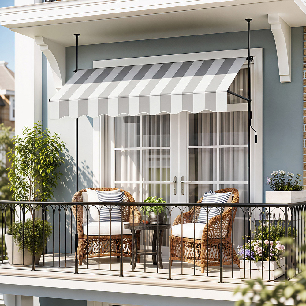 Living and Home Grey and White Retractable Height Adjustable Awning 2.5m Image 5