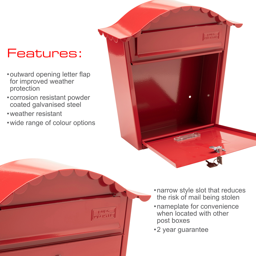 Burg-Wachter Classic Red Wall Mounted Galvanised Steel Post Box Image 3