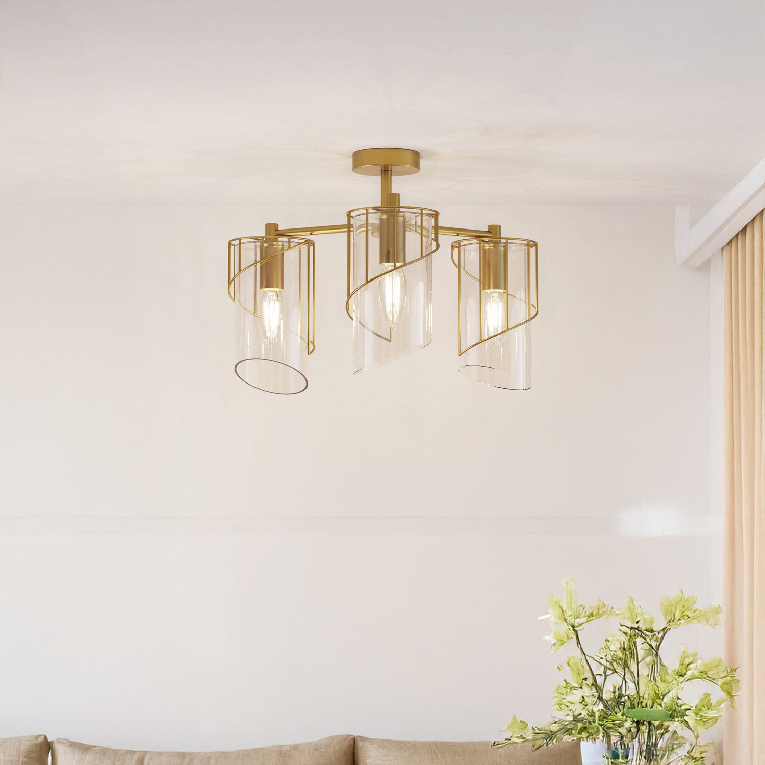 Georgie 3 Arm Flush Ceiling Fitting Brass Image 2