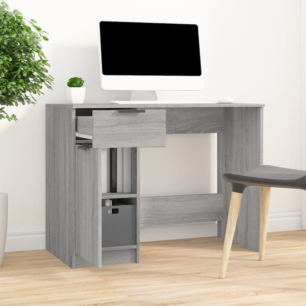 vidaXL Single Door Single Drawer Computer Desk Grey Sonoma Image 7