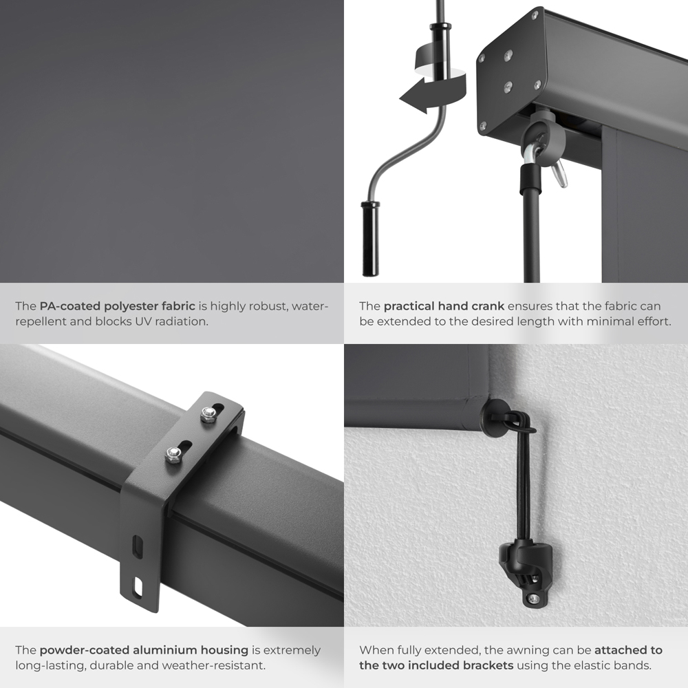 tectake Eloise Black Vertical Awning with 2 Wall Brackets 1.4 x 2.5m Image 5