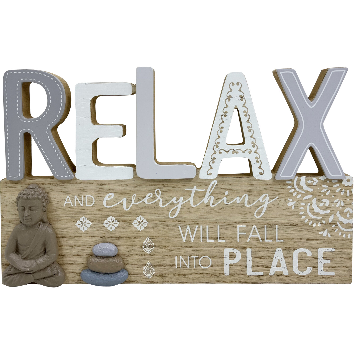 Relaxing Buddha Wood Effect Plaque - Natural Image 1