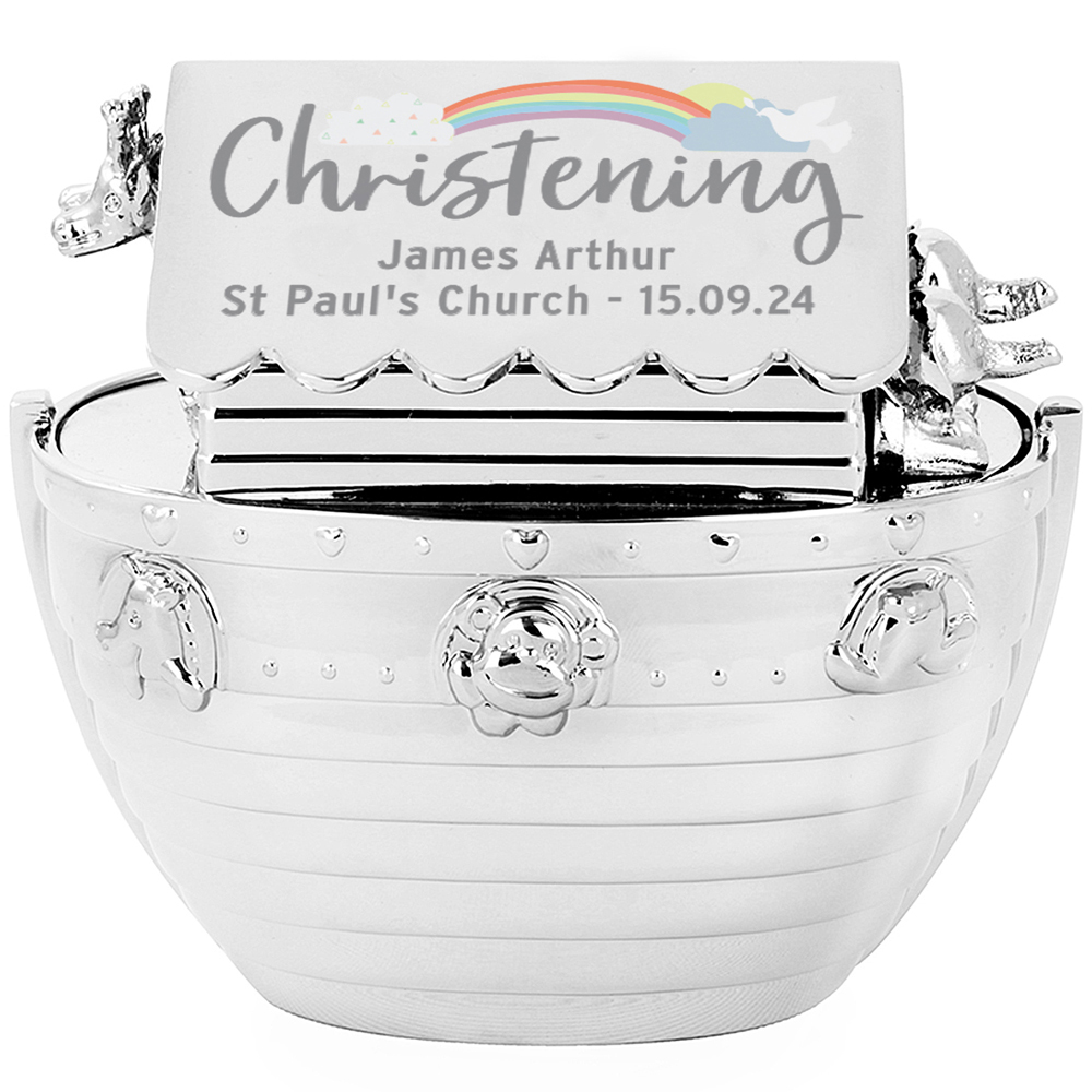 Personalised Memento Personalised Christening Noahs Ark Money Box Image 1