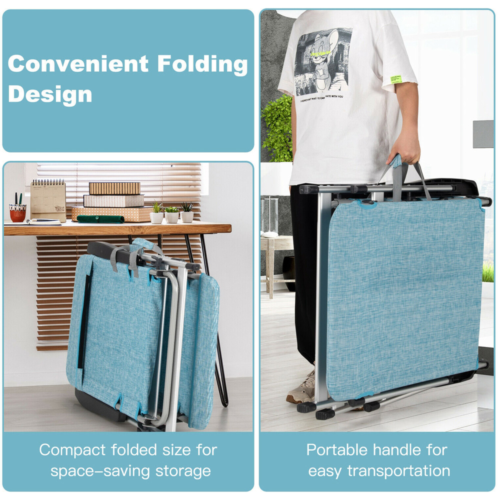 Costway Blue Folding Outdoor Chaise Lounger with Detachable Pillow Image 8