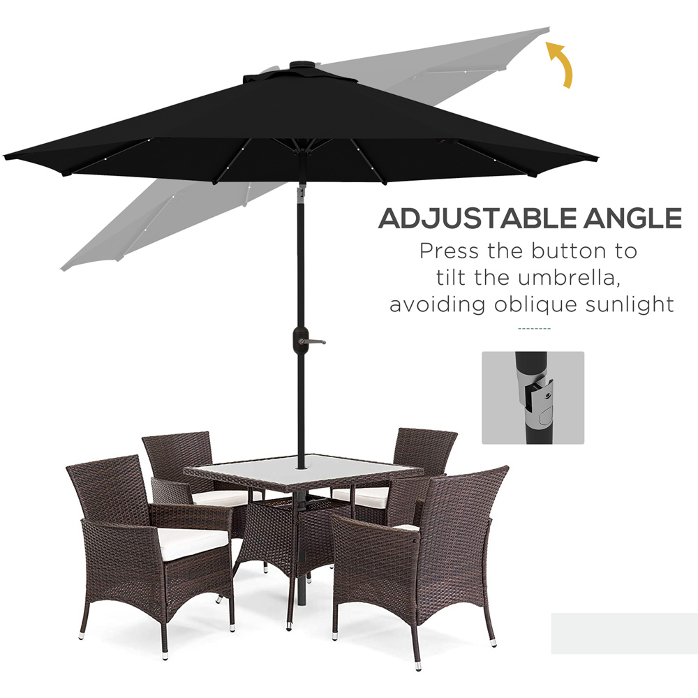Outsunny Black 24 LED Crank and Tilt Umbrella Parasol 2.7m Image 5