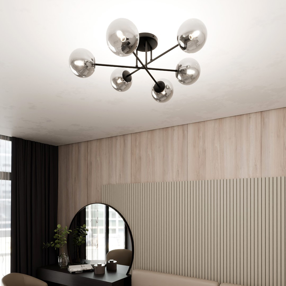 Emibig Roma 6 Light Graphite Shade Black E14 Ceiling Light Image 5