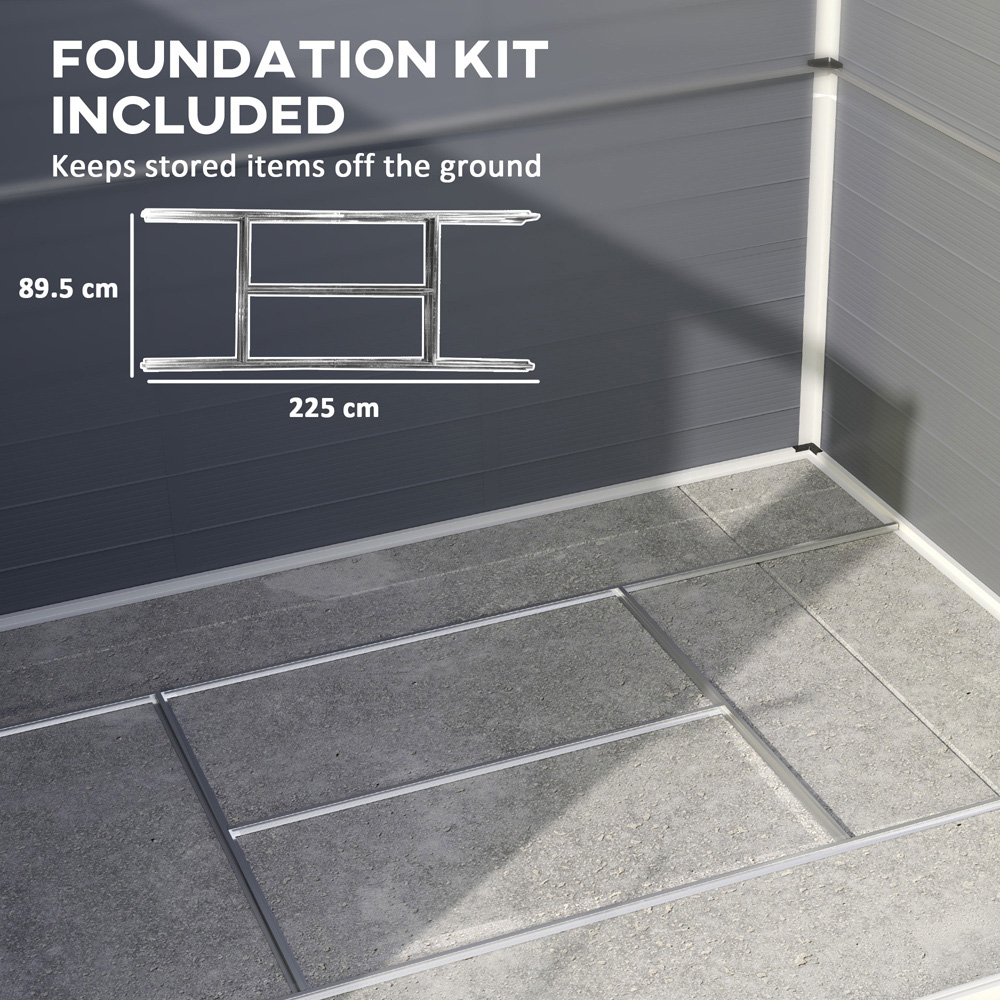 Outsunny 8 x 6ft Grey Apex Garden Shed with Foundation Kit Image 6