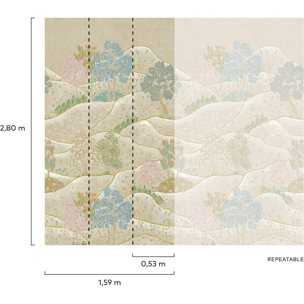 Grandeco Whimsy Neutral Landscape Scene Sage Green 3 Panel Wall Mural Image 5