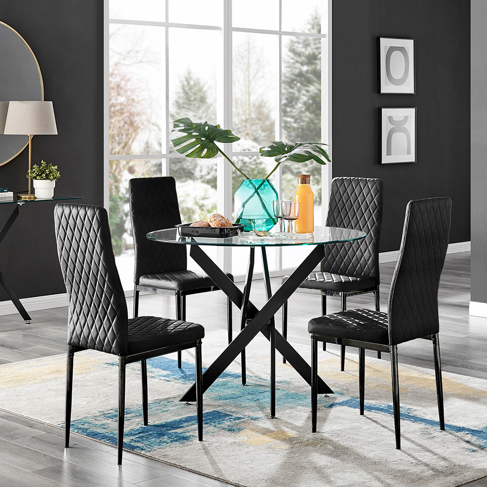 Furniturebox Arona Valera Velvet 4 Seater Round Dining Set Black Image 9