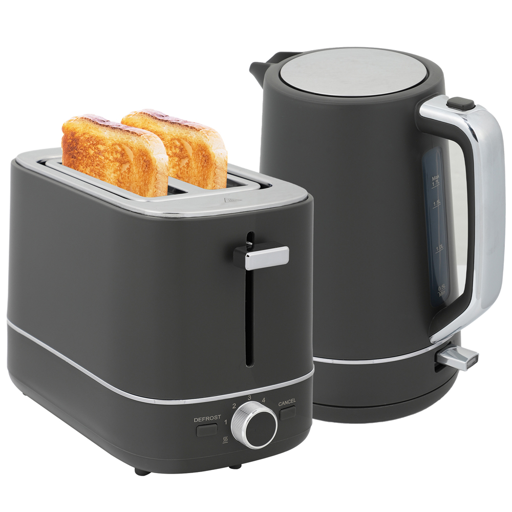 HOMCOM 800-232V70GY Grey 1.7L Fast Boil Electric Kettle 3000W and 2 Slice Toaster Set Image 1