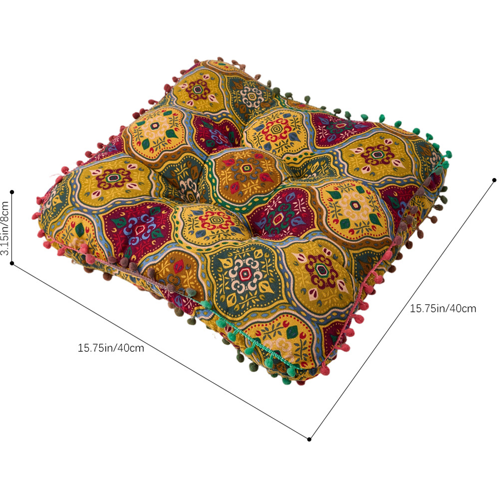 Living and Home Yellow Turkish Style Square Seat Cushion with Pom Pom Trim 40 x 40cm Image 7