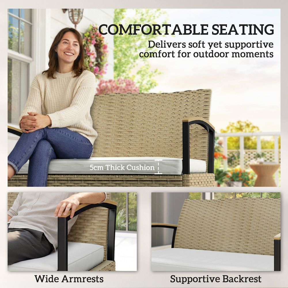Outsunny 2 Seater Khaki PE Rattan Garden Storage Bench Image 4