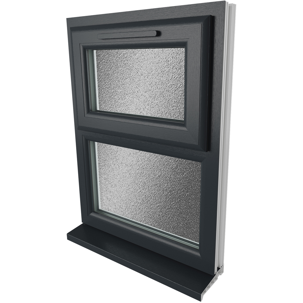 Crystal uPVC Double Glazed Window Top Hung Over Fixed Light Grey White Obscure Glass 610x965mm Image 9