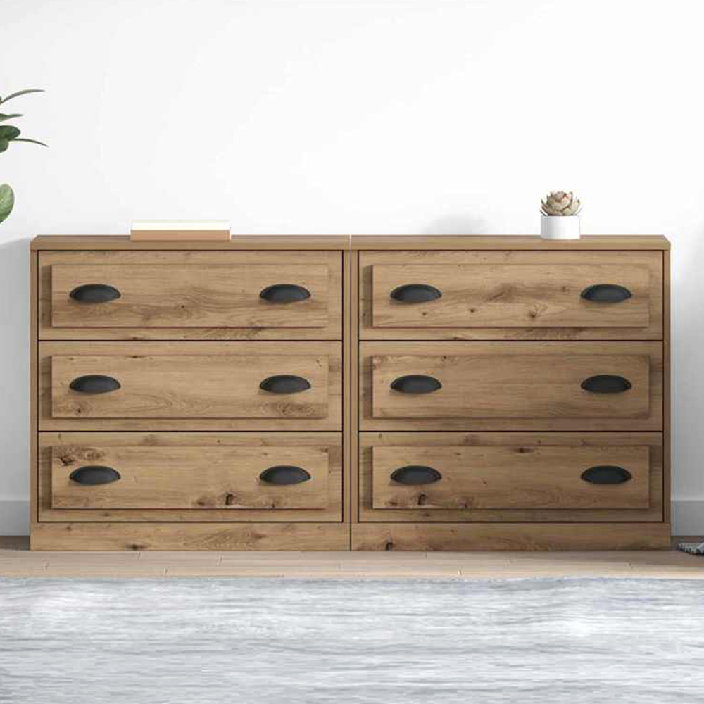 vidaXL 3 Drawer Artisan Oak Modern Sideboard Set of 2 Image 1
