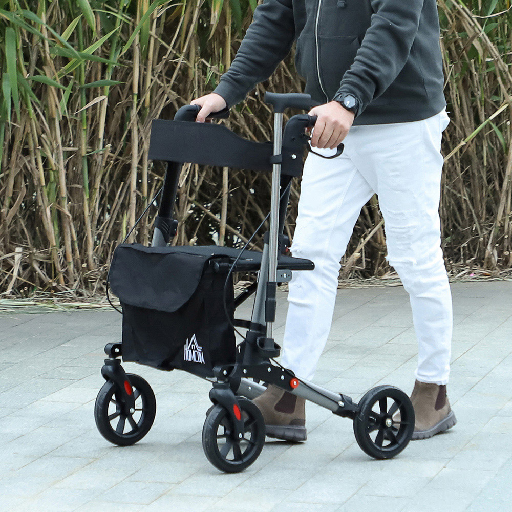 HOMCOM Silver 4-Wheel Foldable Rollator Walker with Seat and Storage Bag Image 2