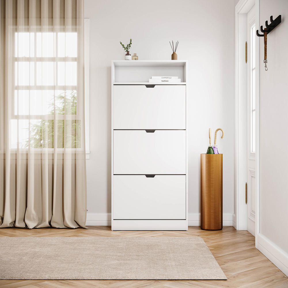 VIDA DESIGNS 3 Drawer Single Shelf White Shoe Cabinet Image 3